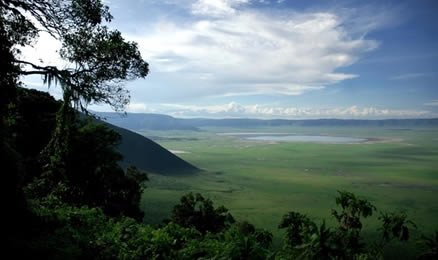 Panoramic view of the Ngorongoro Crater from the rim